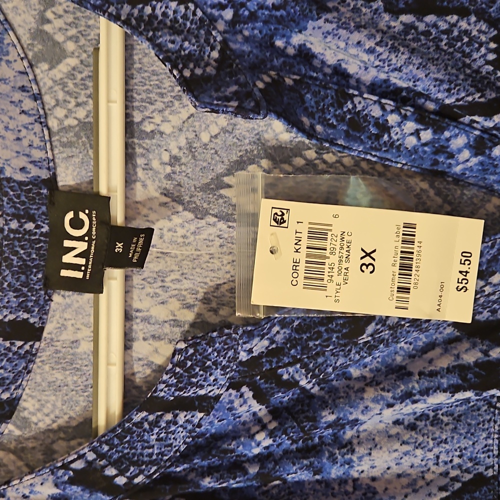 INC International Concepts 3X Blue Snakeskin Pattern Long Sleeve NWT - Picture 2 of 7